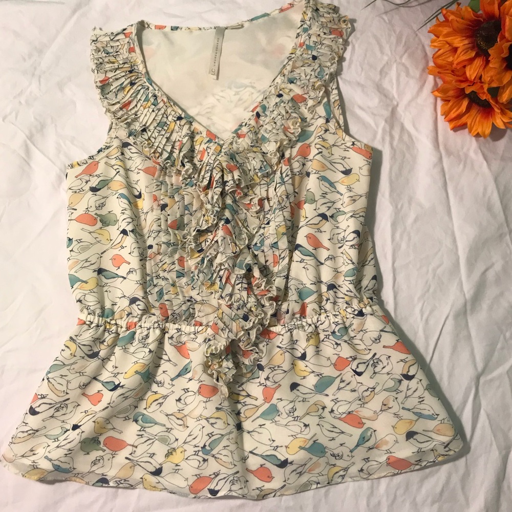 Bird Print Peplum Top